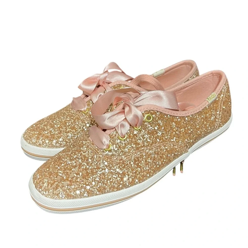 KEDS x KATE SPADE TRIPLE KICK GLITTER ROSE GOLD SNEAKERS US SIZE 6 Sparkle Shoes